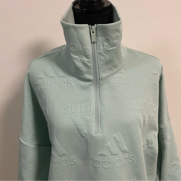 Adidas Sweater Women’s Size Large Green AEROREADY Jacquard Logo Zip Sweatshirt - Picture 5 of 16
